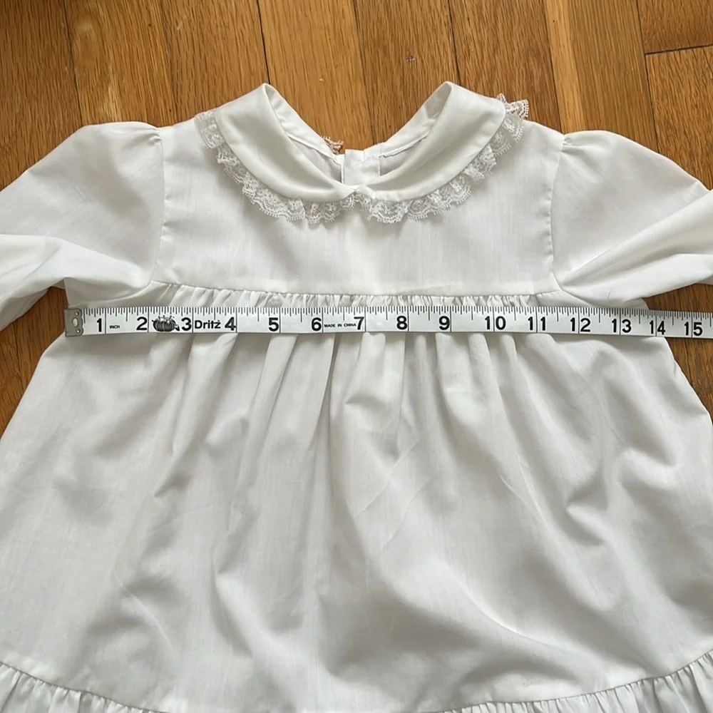 Vintage Child’s Lace Edged Collar Ruffle Hem White Holiday Blouse Top